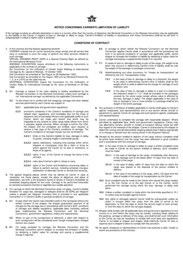 IATA - conditions of contract